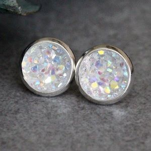 Clear Druzy Earrings, Clear Earrings, Stud Earring